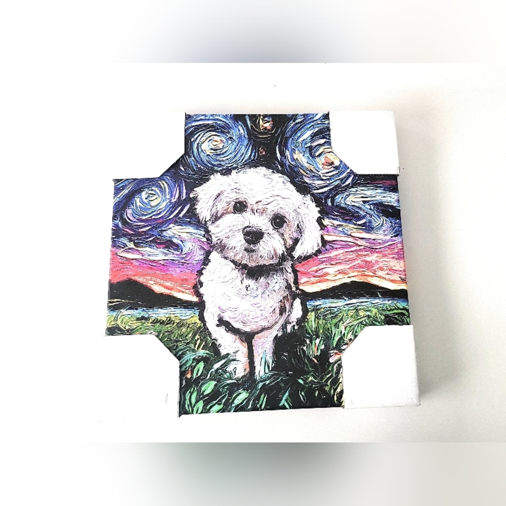 Aja Trier's MALTIPOO NIGHT. Museum Giclee 6/6. 14 X 14 Inches